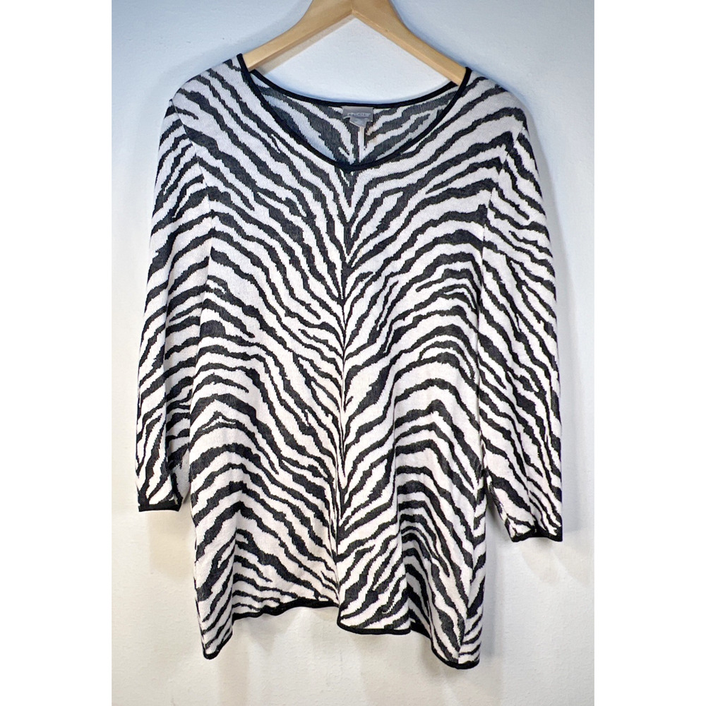 Chico's 2 large Zebra Print Sweater Boat Neck animal Bohemian Festival Party